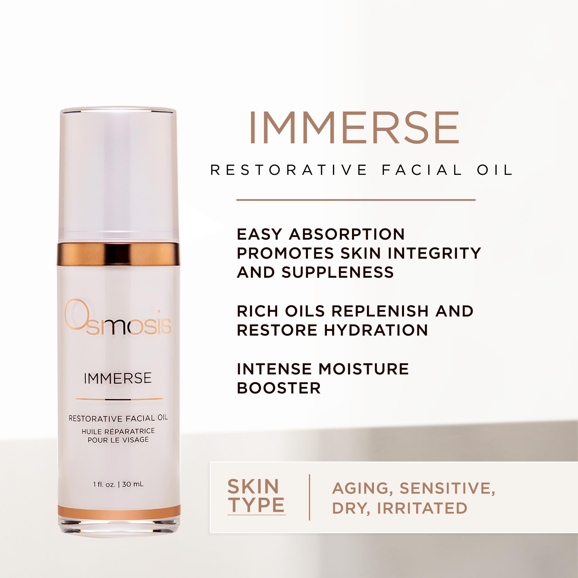 OSMOSIS Immerse closeup texture highlights emu and raspberry seed oils for conditioning.