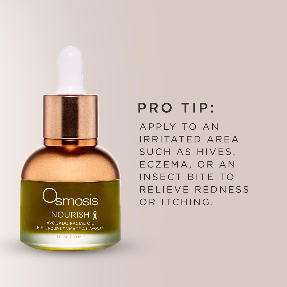 OSMOSIS Nourish Avocado Oil bottle featured in a morning skincare routine