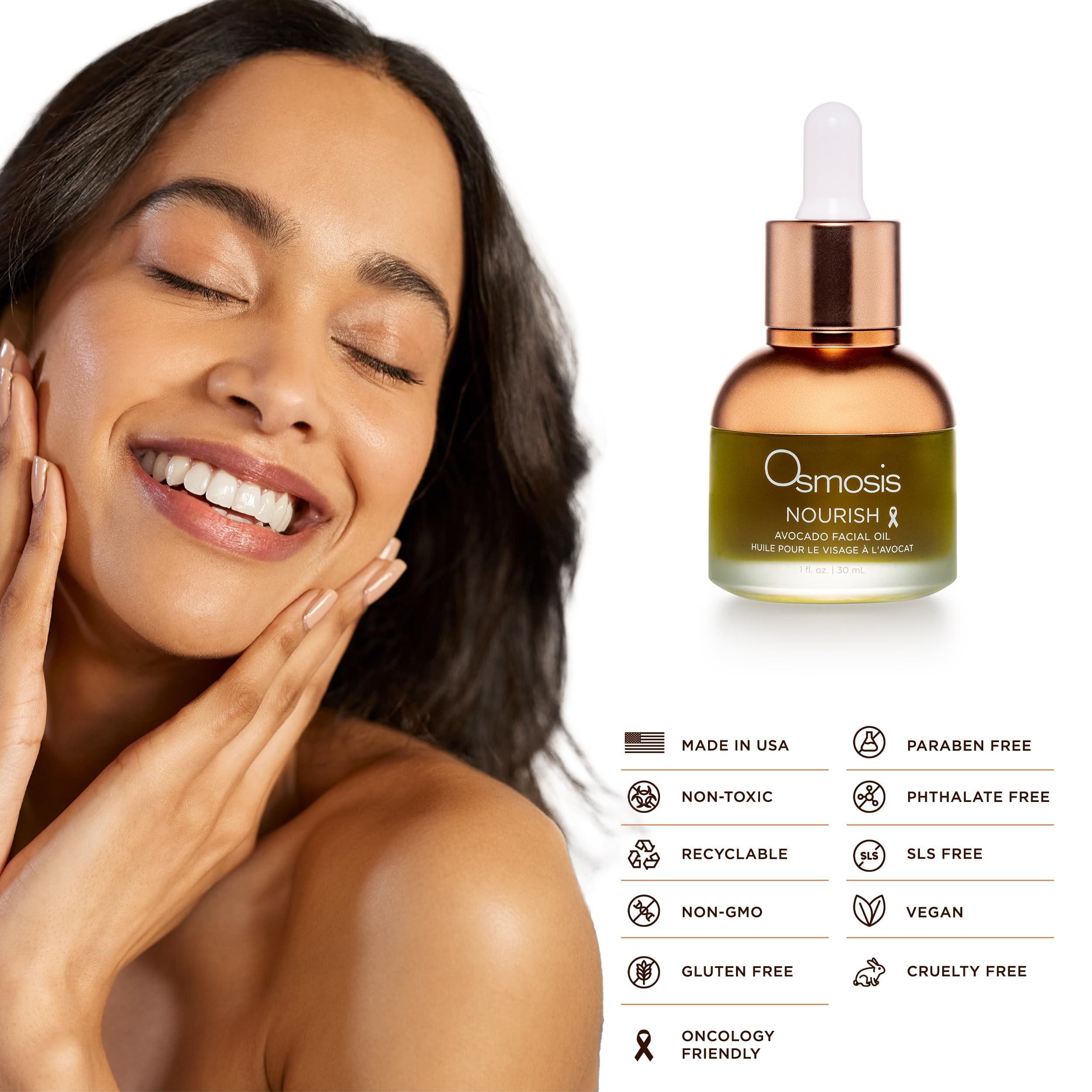 OSMOSIS Nourish Avocado Oil packaging emphasizing purity and eco-friendly sourcing