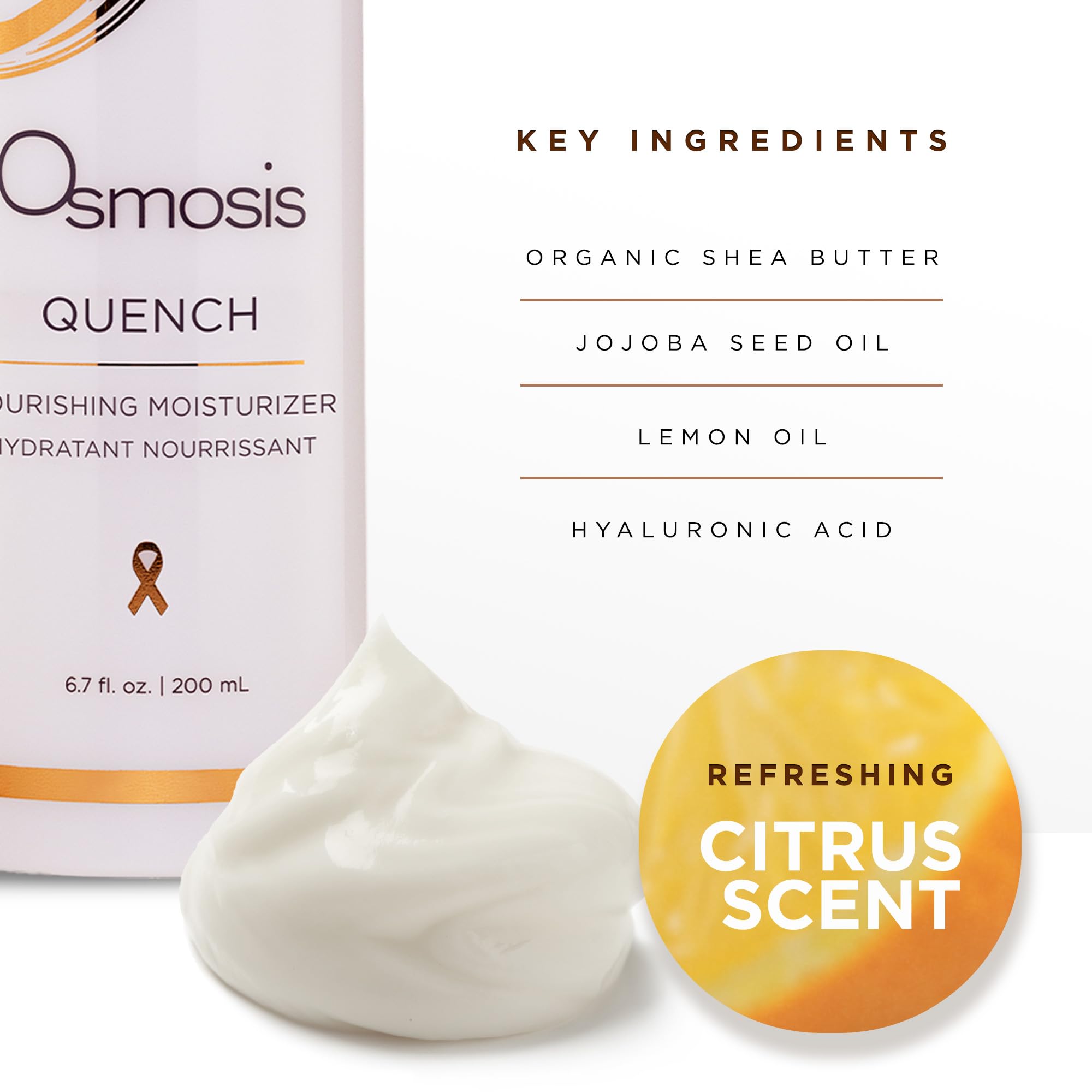 OSMOSIS QUENCH ingredients-closeup highlights hyaluronic acid and jojoba oil