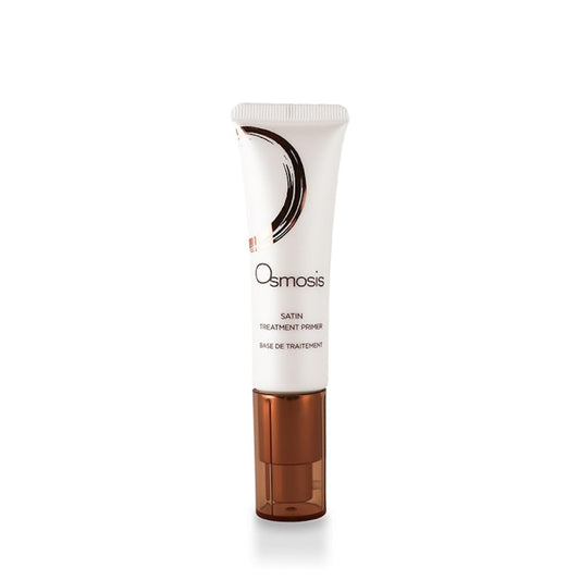 OSMOSIS Satin Treatment Primer bottle pour delivers a shine-free base for smoother makeup.