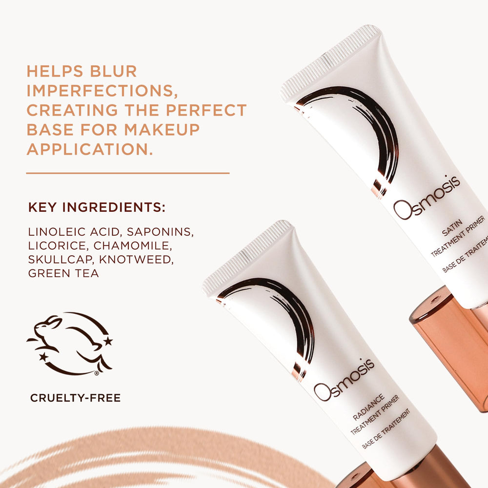 OSMOSIS Satin Treatment Primer packaging front showcases premium, antioxidant-rich formula.