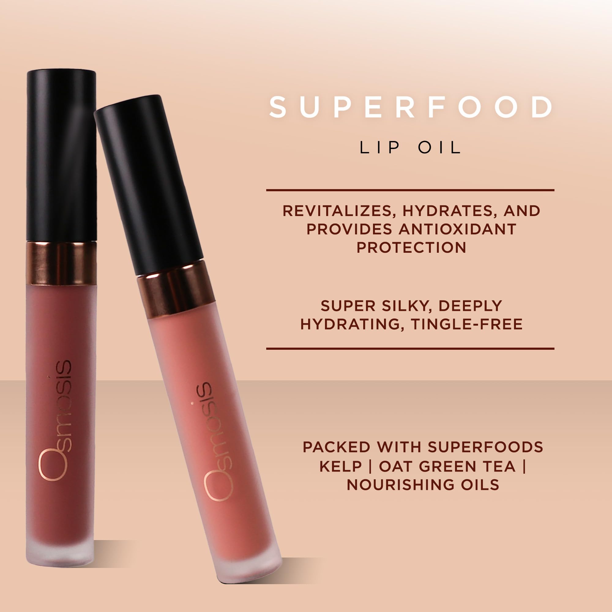 Osmosis Superfood Lip Oil application steps show easy, tingle-free use