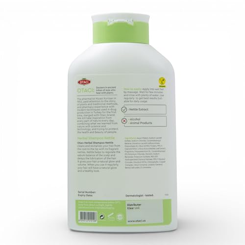 OTACI nettle shampoo packaging showcases vegan cruelty-free formula for daily care