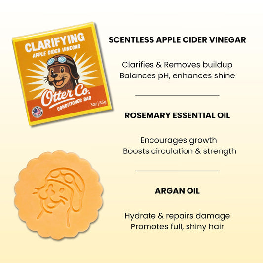 Otter co ACV conditioner bar with shea butter for soft, manageable hair.