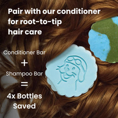 Hands holding Otter Co conditioner bar in shower for easy use.