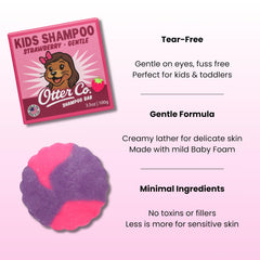 Otter Co Kids Gentle Strawberry Shampoo Bar in hand demonstrates tear-free cleansing for kids