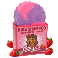Otter Co Kids Gentle Strawberry Shampoo Bar packaging showcases eco-friendly design for families
