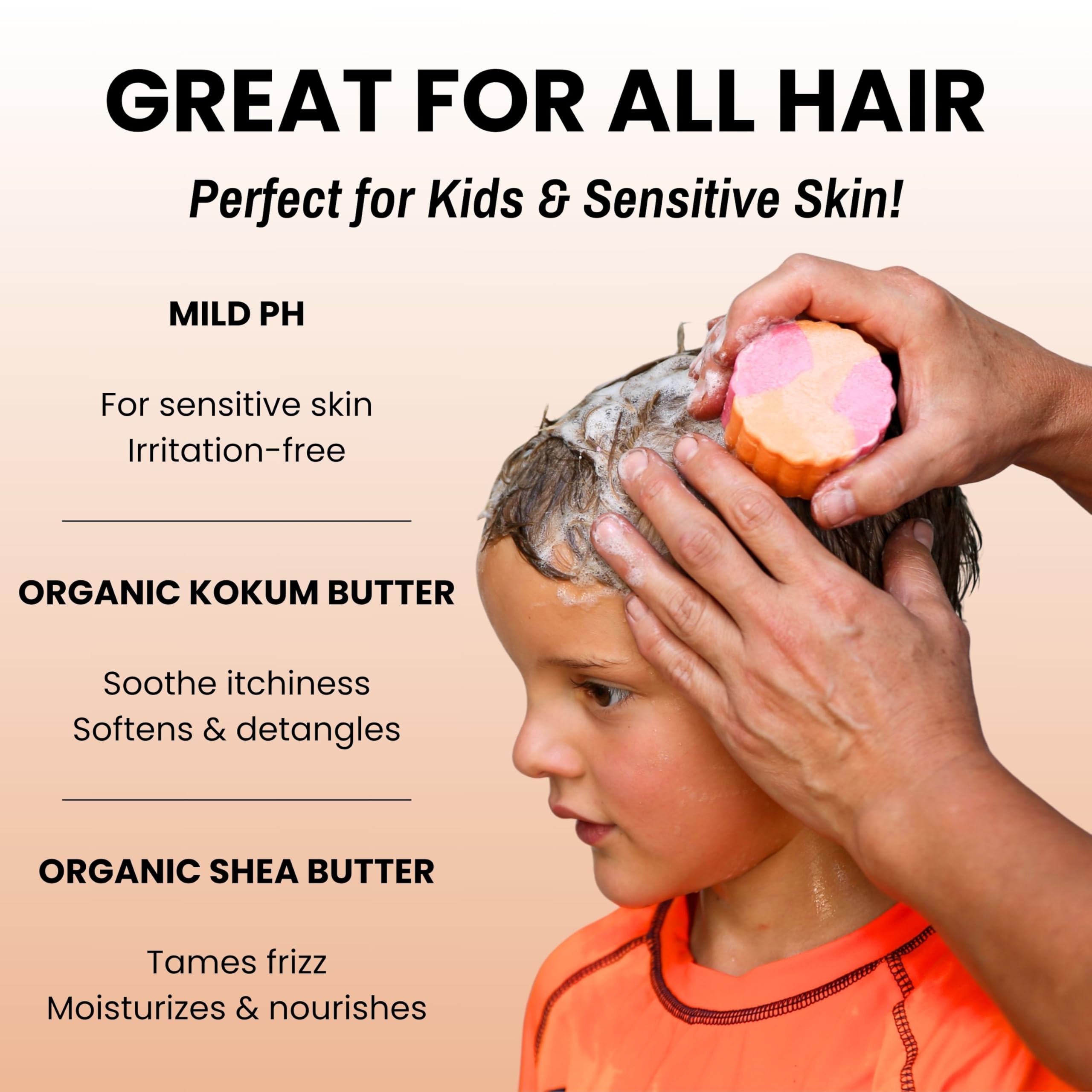 Otter Co Kids tear-free wash experience, gentle on sensitive scalps.