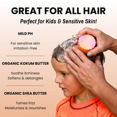 Otter Co Kids tear-free wash experience, gentle on sensitive scalps.
