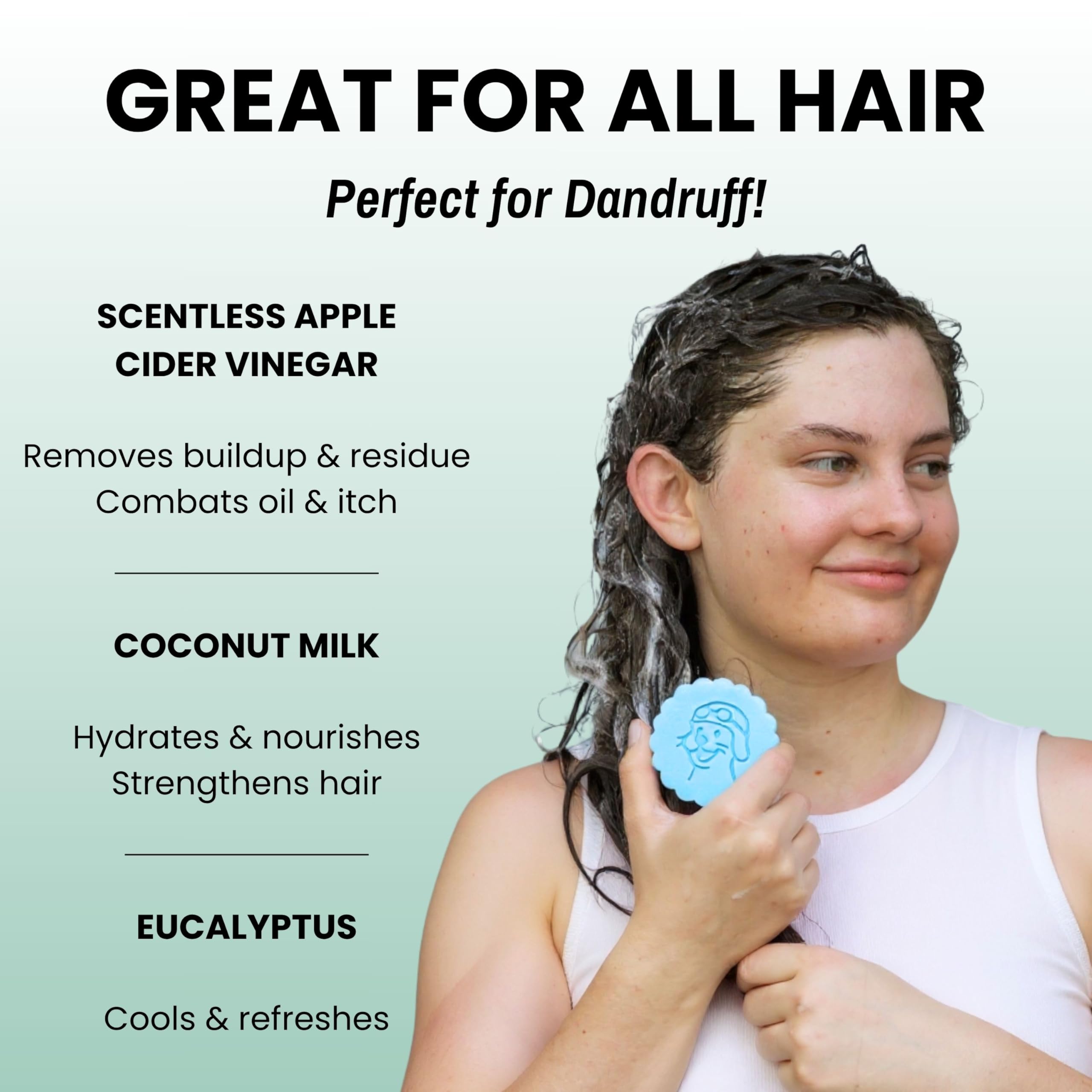Otter Co conditioner bar displays tea tree, apple cider vinegar ingredients for gentle cleansing.