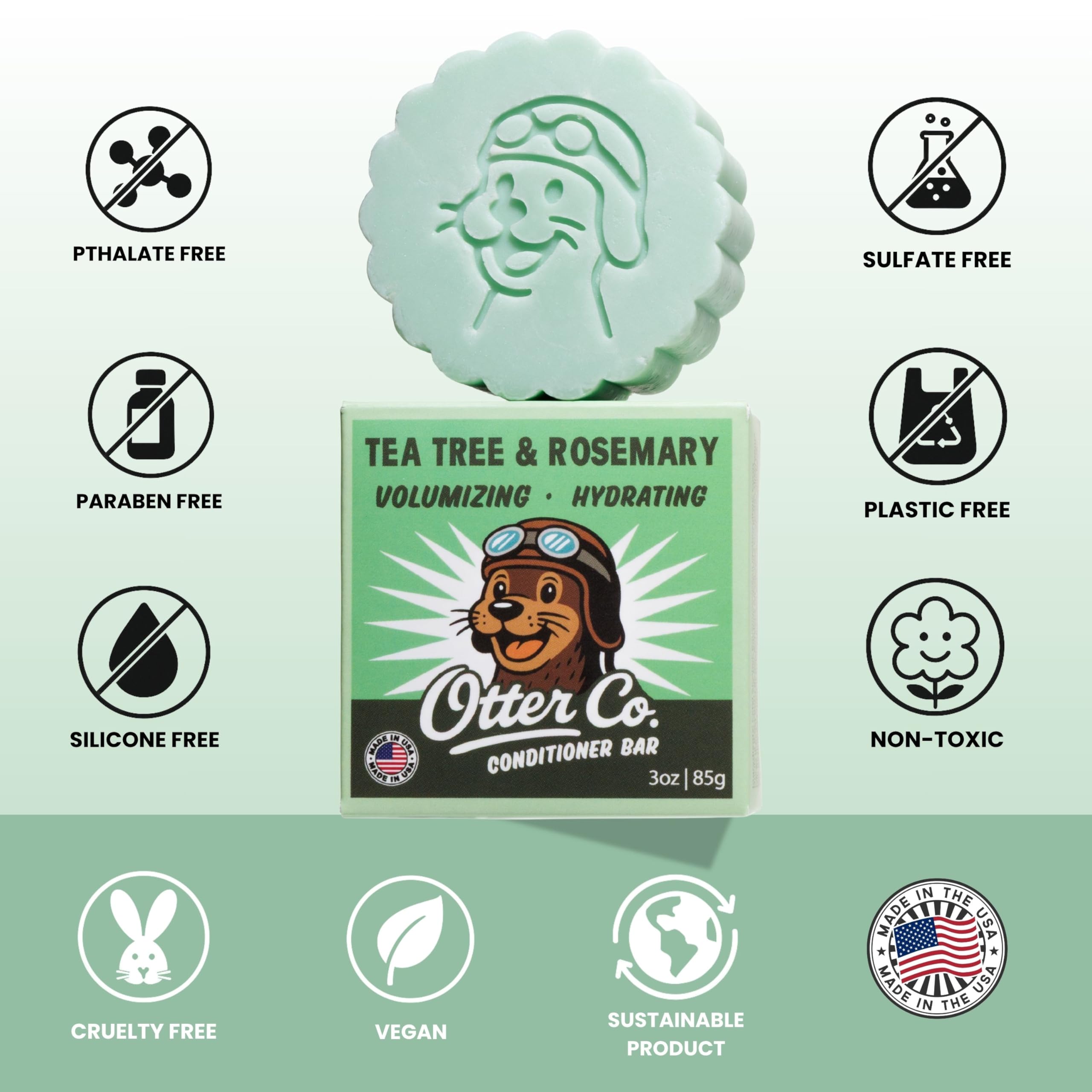 Otter Co label with rosemary and tea tree oils suggests refreshing aroma and scalp-friendly properties.