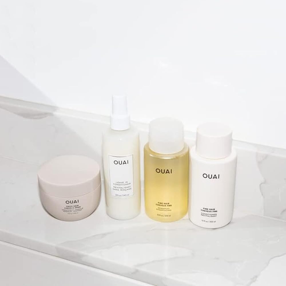 OUAI color-safe shampoo feature detail indicating gentle cleansing.