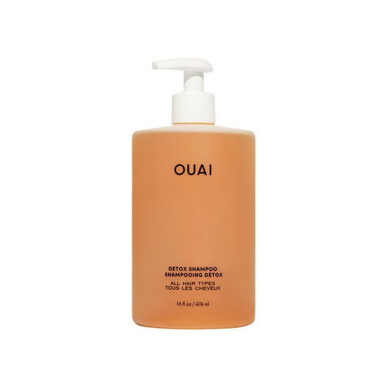 OUAI Detox Shampoo bottle with apple cider vinegar for a refreshing clarifying cleanse.