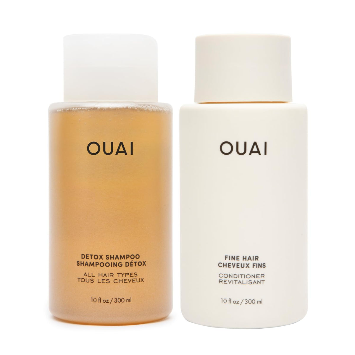 OUAI Detox Shampoo bottle clarifying buildup and hard water residue for refreshed roots.