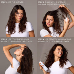 OUAI Super Dry Shampoo mist spraying at roots.