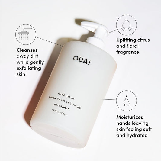 OUAI Hand Wash Dean Street lather close-up shows rich foam and hydrating feel.