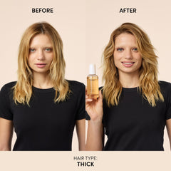 OUAI Leave-In Conditioner being applied from mid lengths to ends for smoother hair