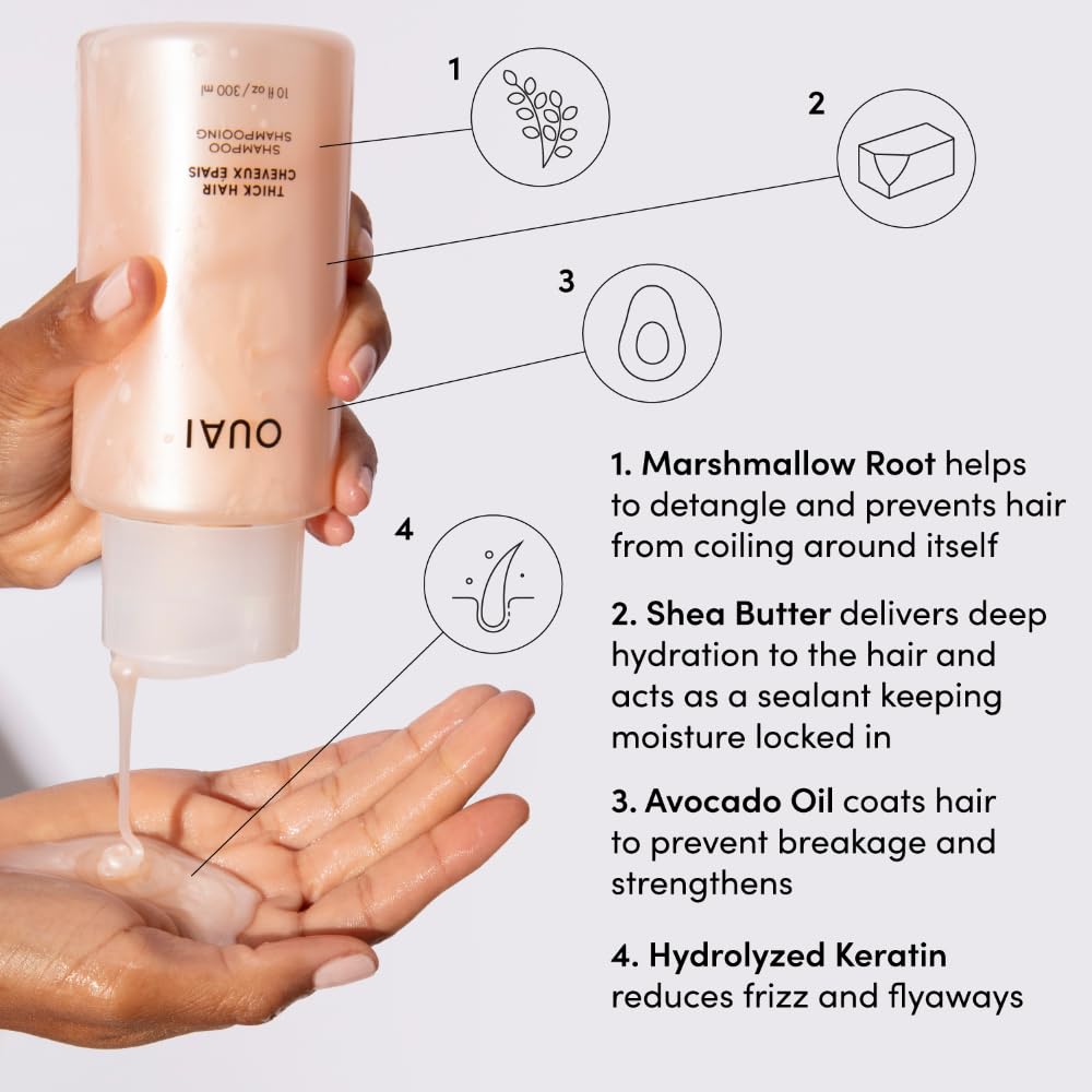 OUAI Thick Conditioner bottle delivers intense moisture for smooth, frizz-free hair.