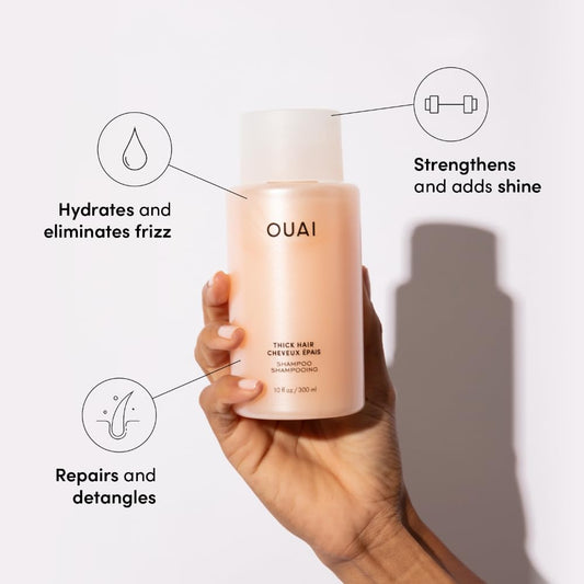 OUAI Thick Shampoo forms a rich lather for detangling and cleansing.