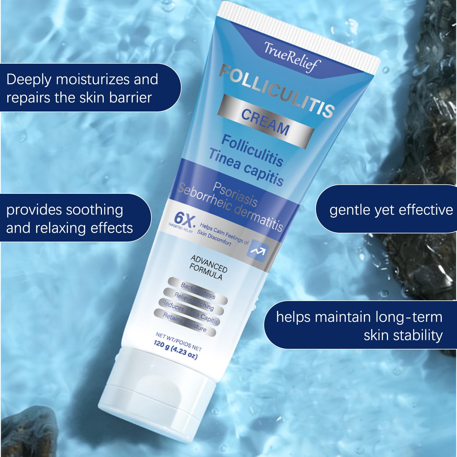 OUHENGTEK Folliculitis Cream face-application closeup emphasizes gentle absorption.