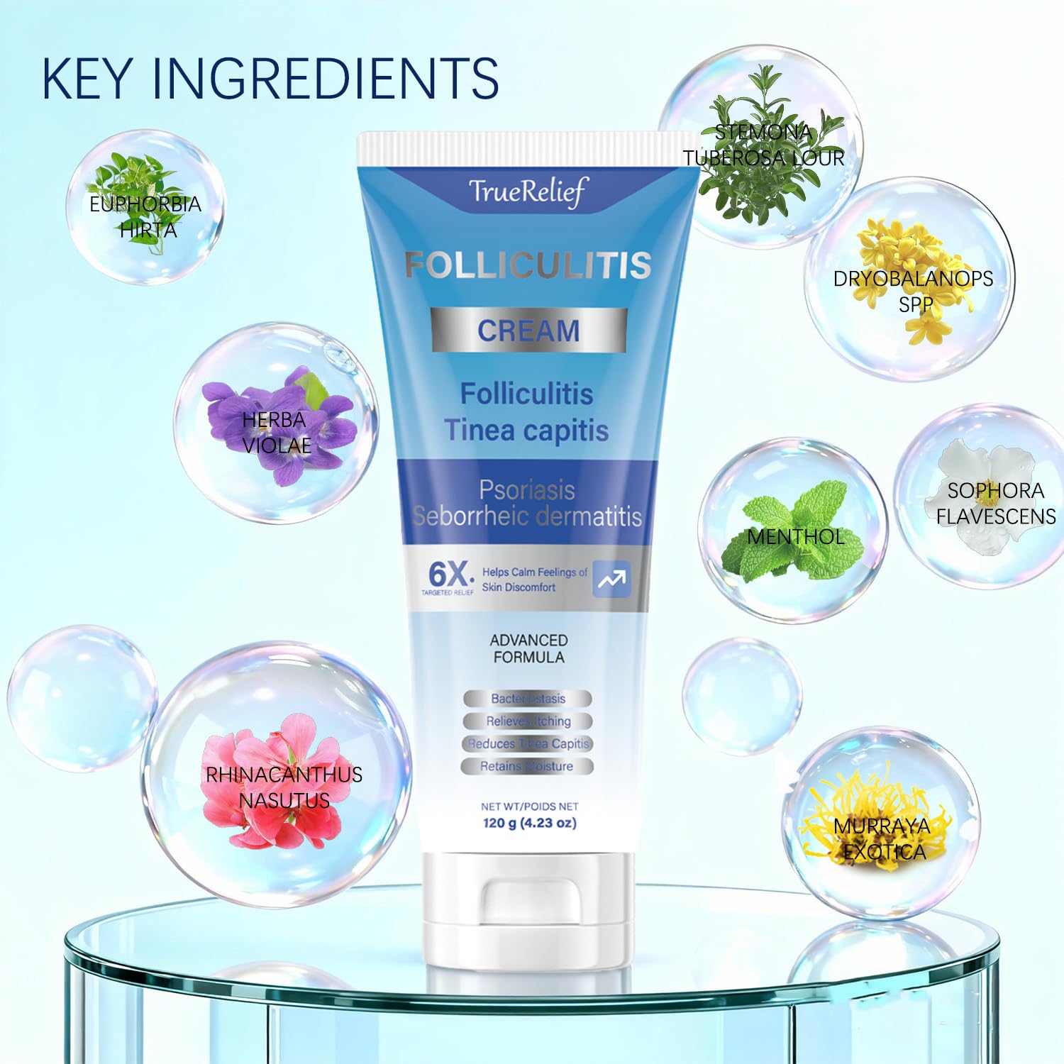 OUHENGTEK Folliculitis Cream texture closeup showing lightweight, non-greasy feel.
