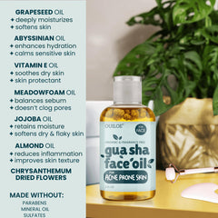 Daily routine with Ouiloe oil and gua sha tools.