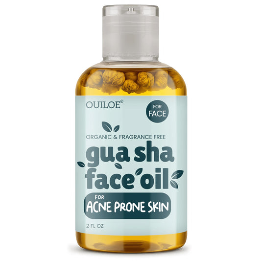 Ouiloe Gua Sha Oil bottle, unscented and ideal for skincare routines.