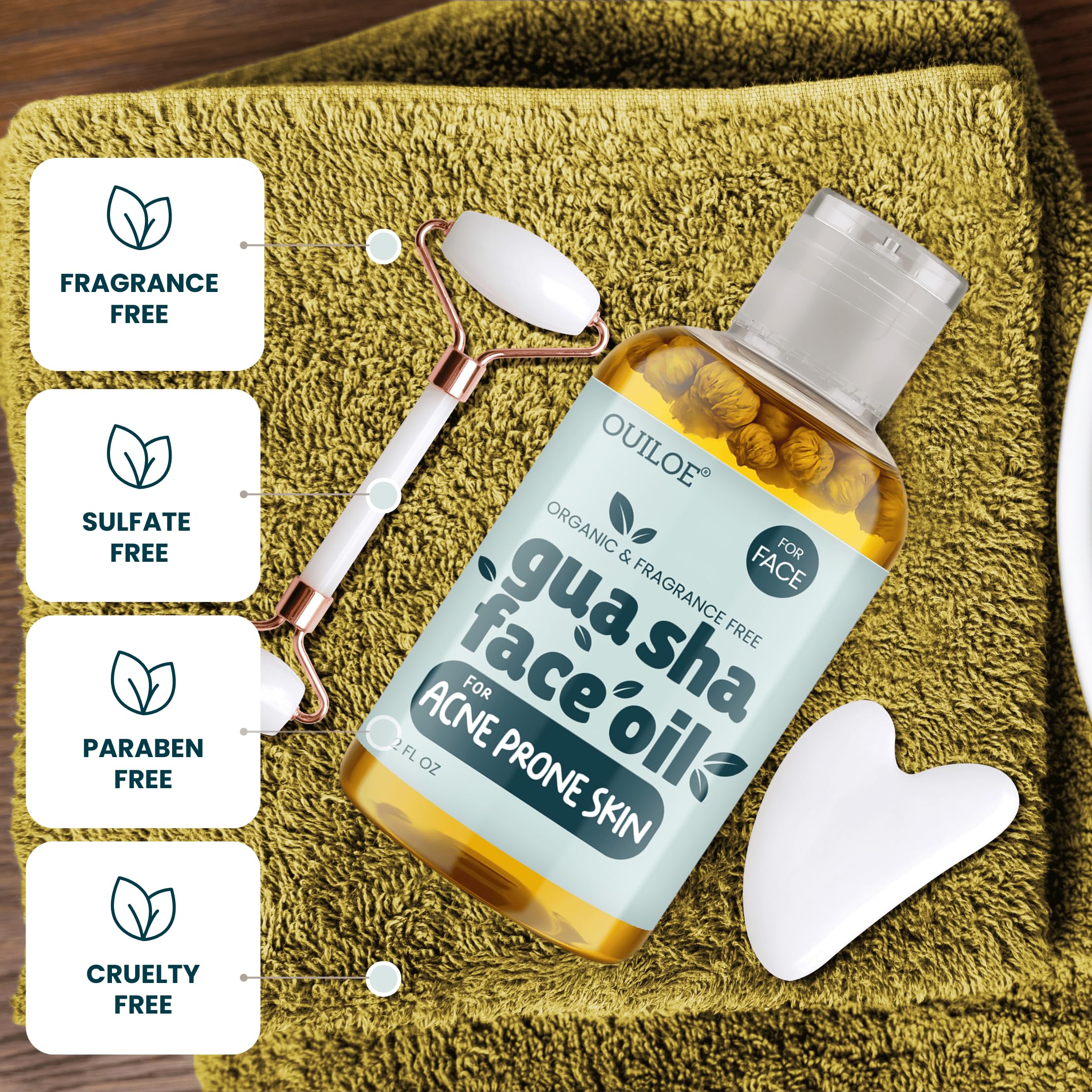 Lymphatic facial massage with Ouiloe oil for glide.