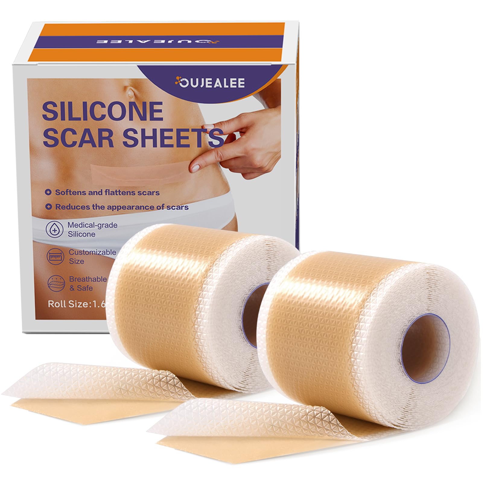 OUJEALEE silicone scar tape roll shows flexible scar coverage for versatile use.