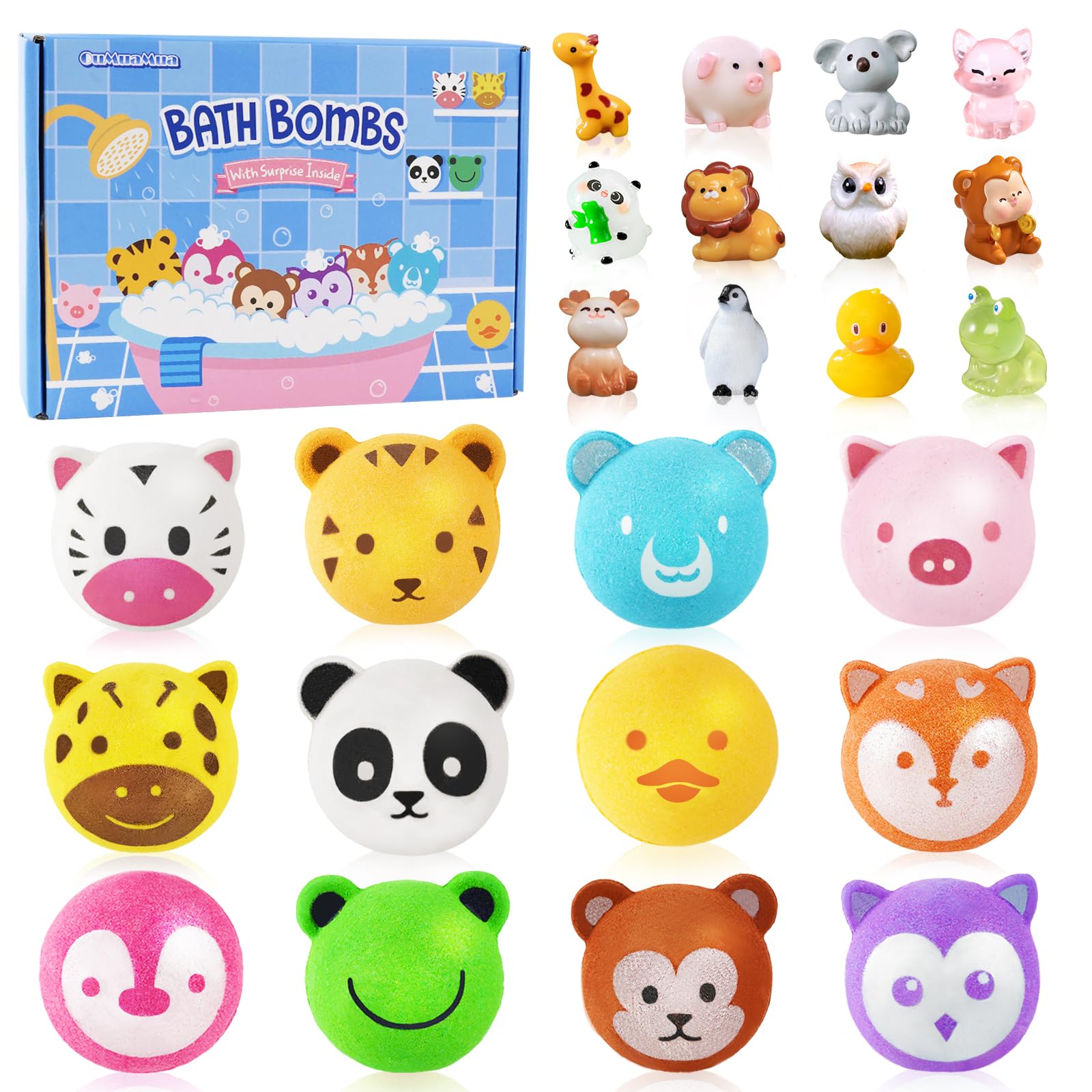 OuMuaMua bath bombs with toy inside animal shapes spark daily bath-time surprises.