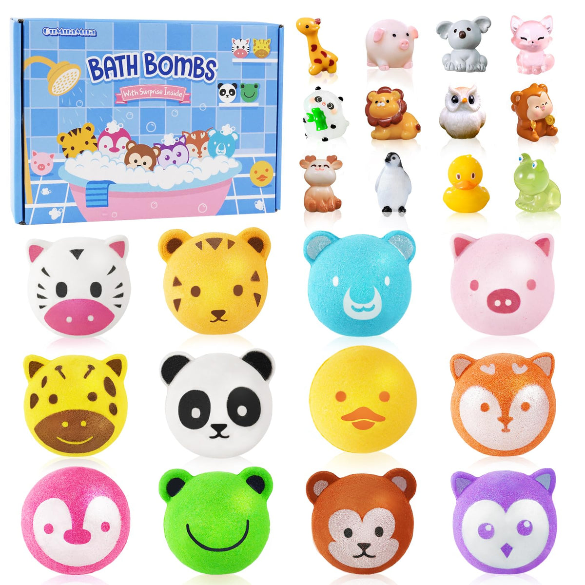 OuMuaMua bath bombs with toy inside animal shapes spark daily bath-time surprises.