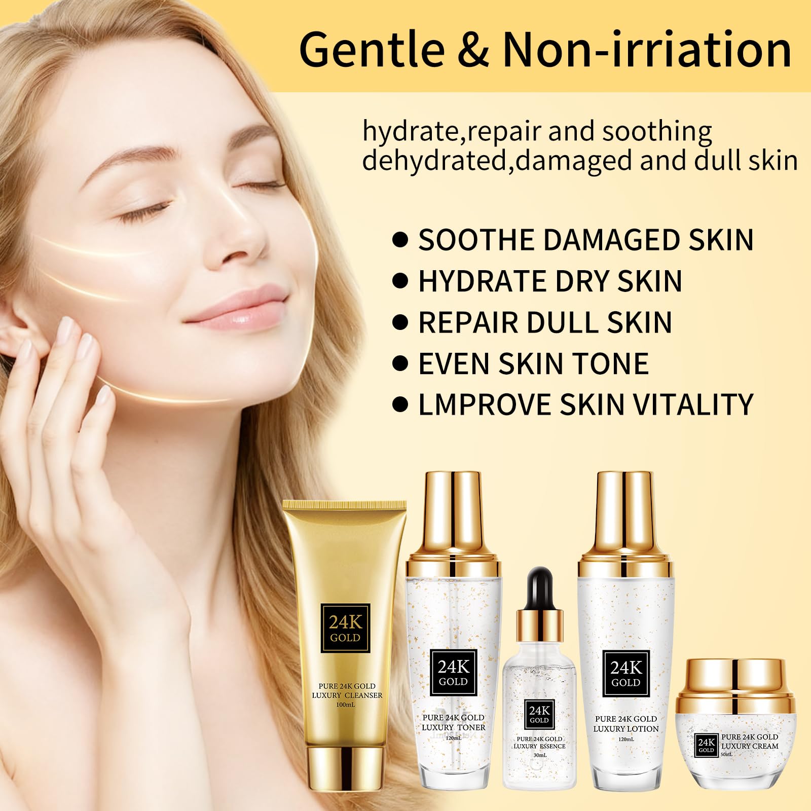 OUPEICHARM 24K Gold Skincare Set packaging showcases elegant gift-ready presentation