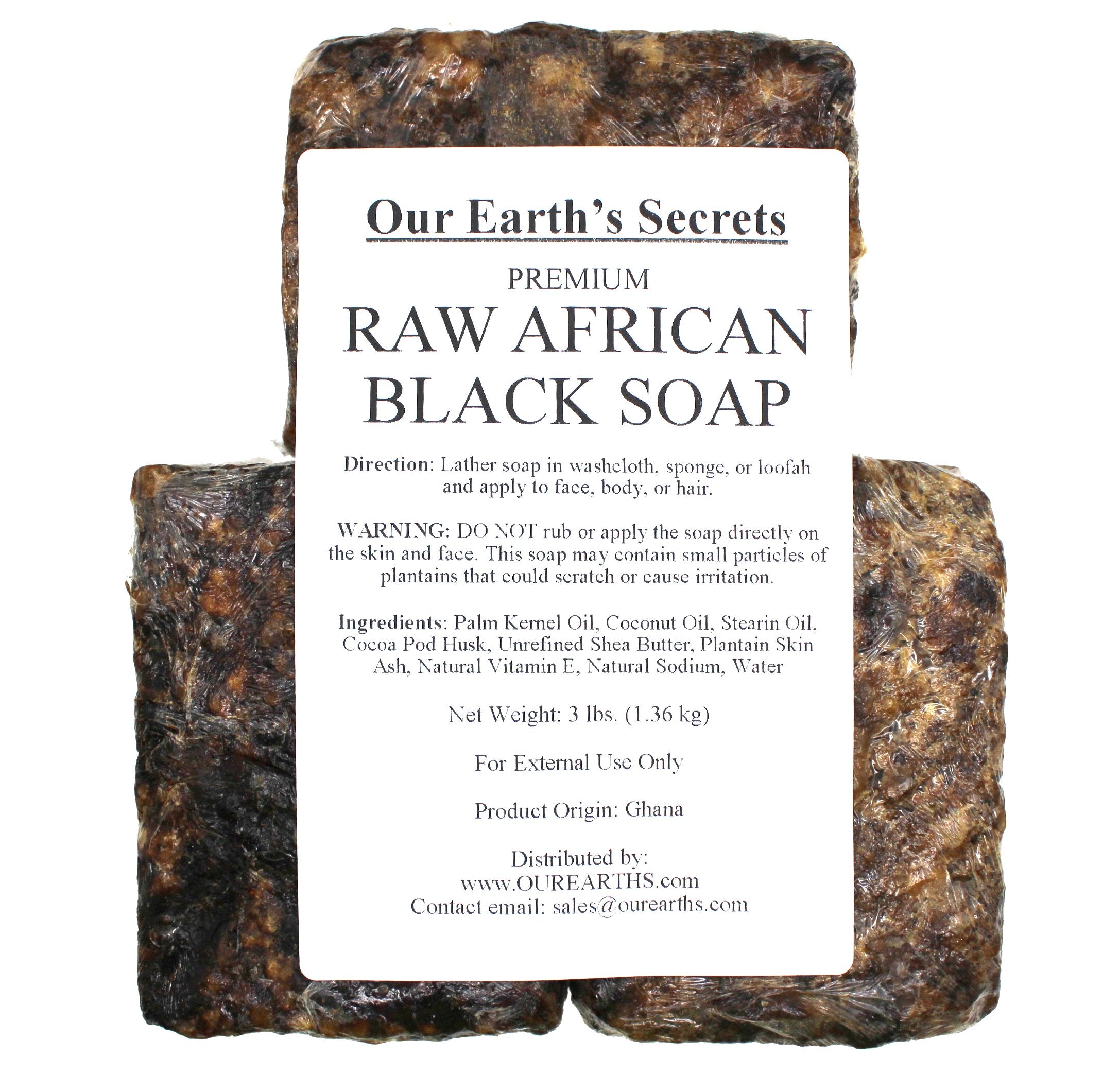 Our Earth's Secrets Ghana-origin soap bar highlighting traditional recipe and natural ingredients