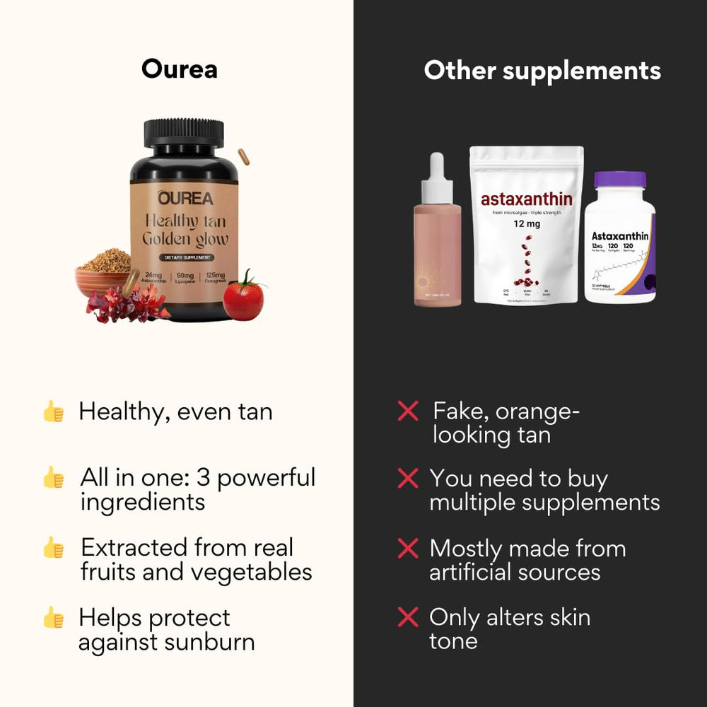 Ourea tanning pills on shelf imply convenient wellness-focused skin routine