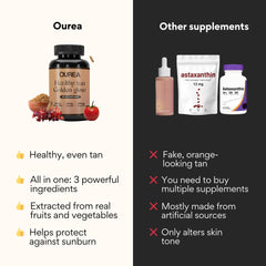 Ourea tanning pills on shelf imply convenient wellness-focused skin routine
