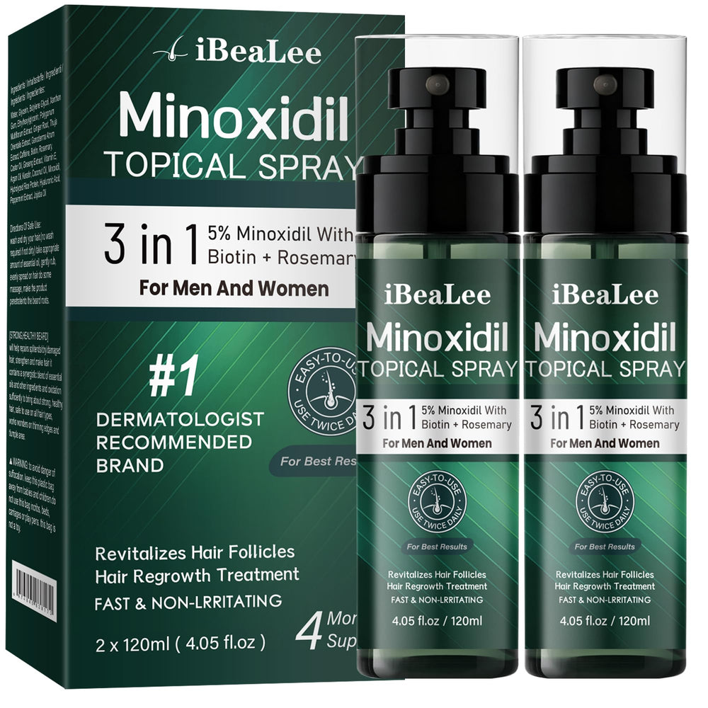 OURMUST 5% minoxidil bottle pour showing targeted thinning coverage