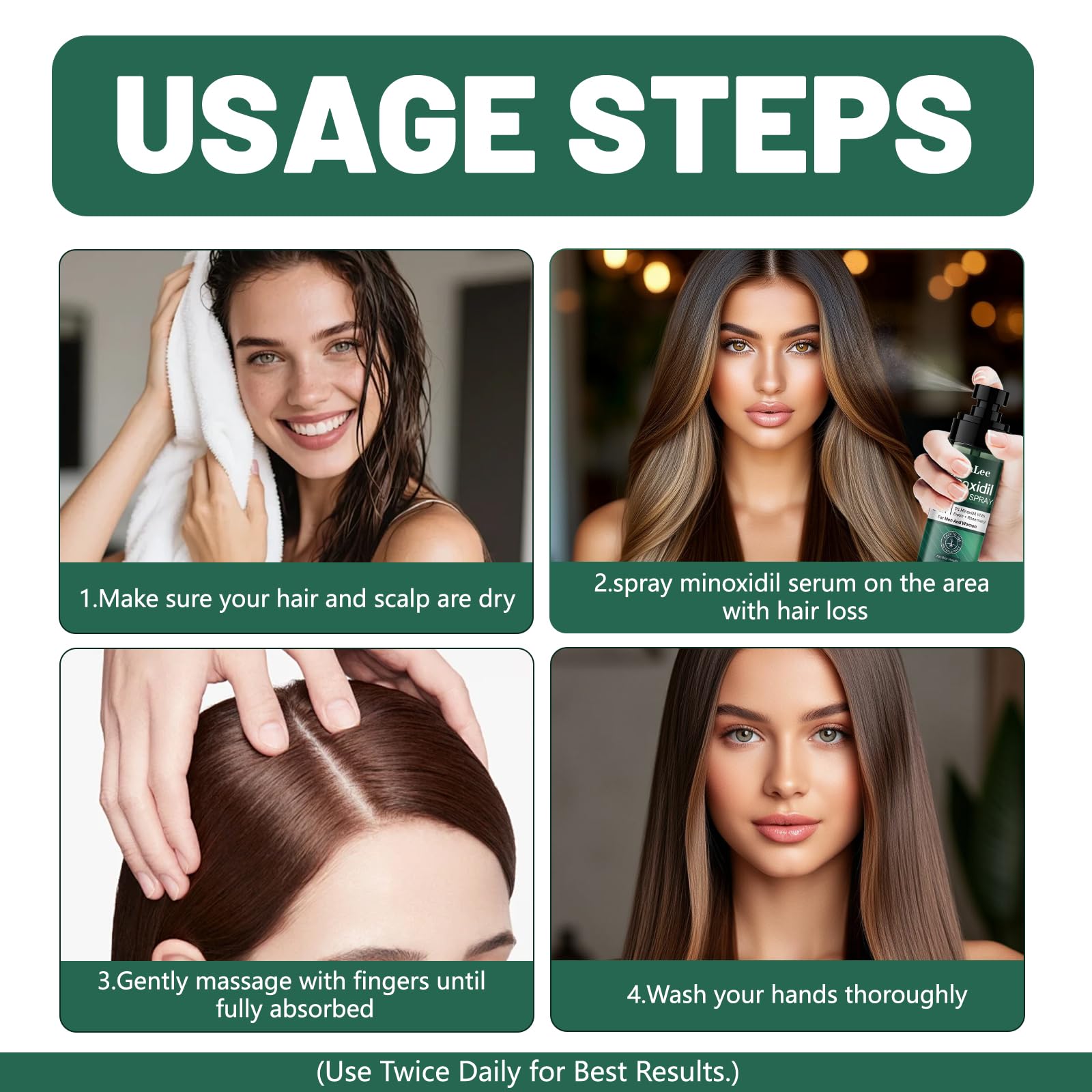 OURMUST easy-to-use spray dispense system for uniform follicle coverage
