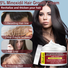 Close-up of creamy minoxidil texture ready for scalp application with fast absorption.