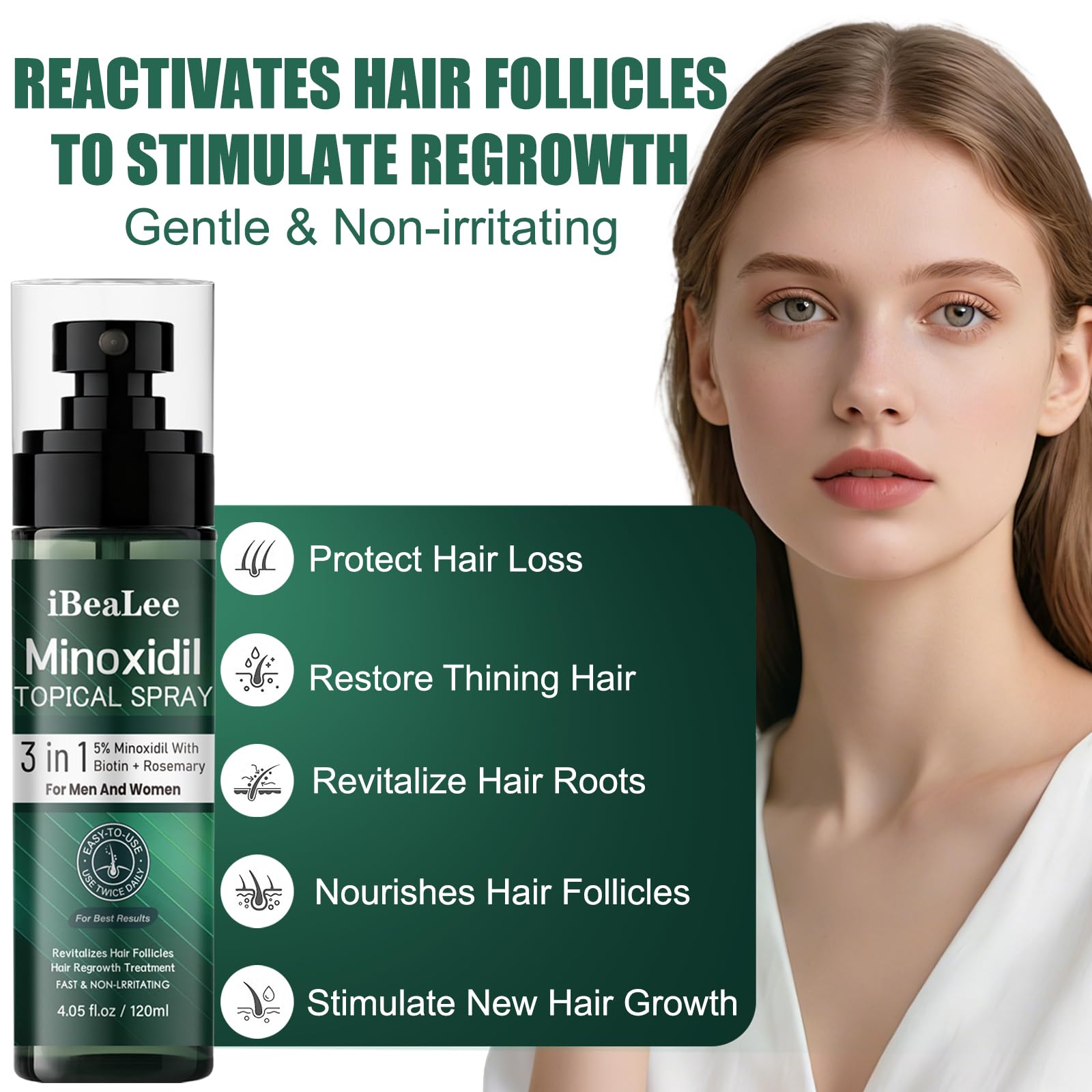 OURMUST minoxidil spray application on scalp for even distribution