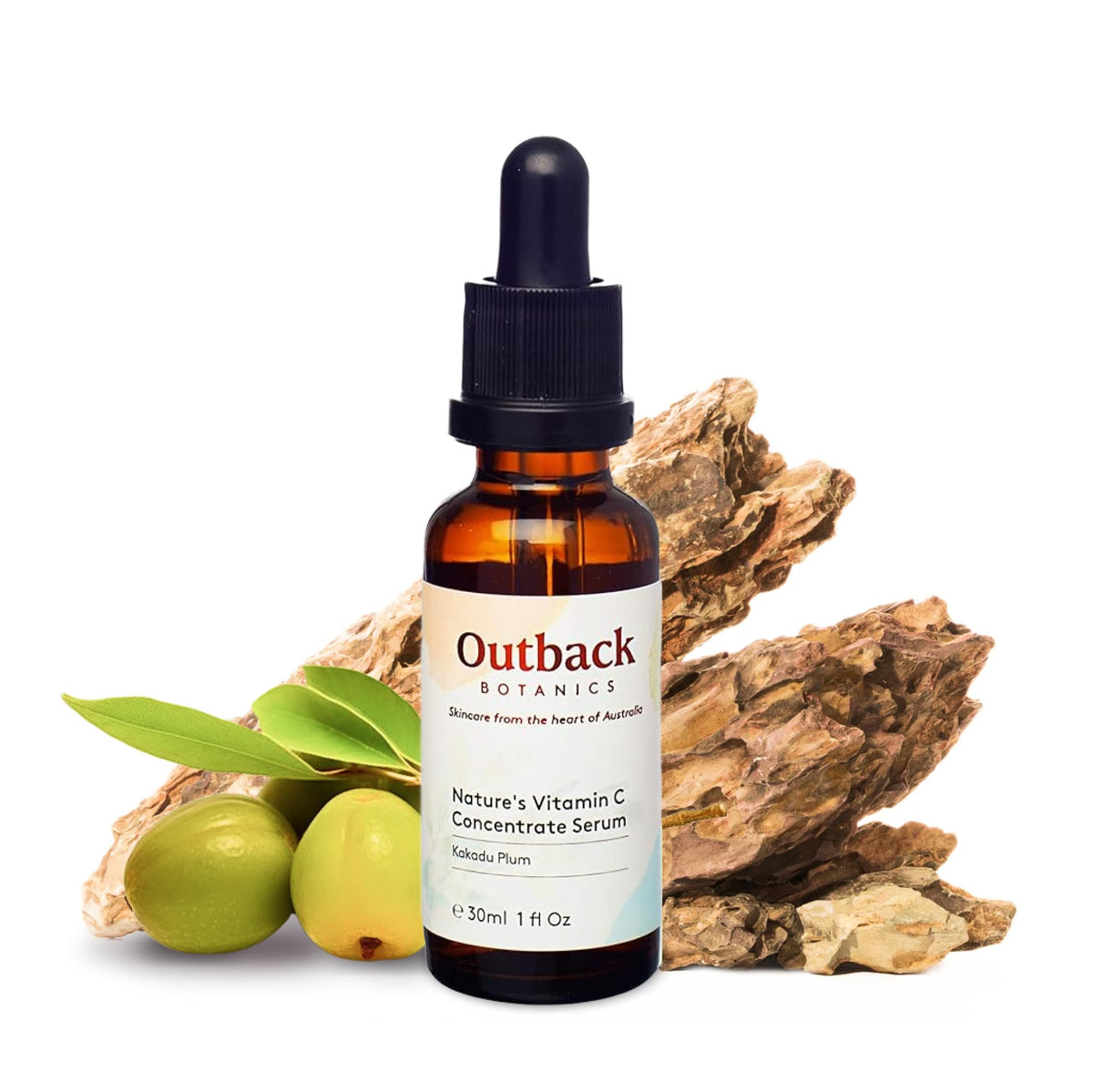 Outback Botanics Vitamin C Serum bottle front showcasing Kakadu Plum formula for radiant skin