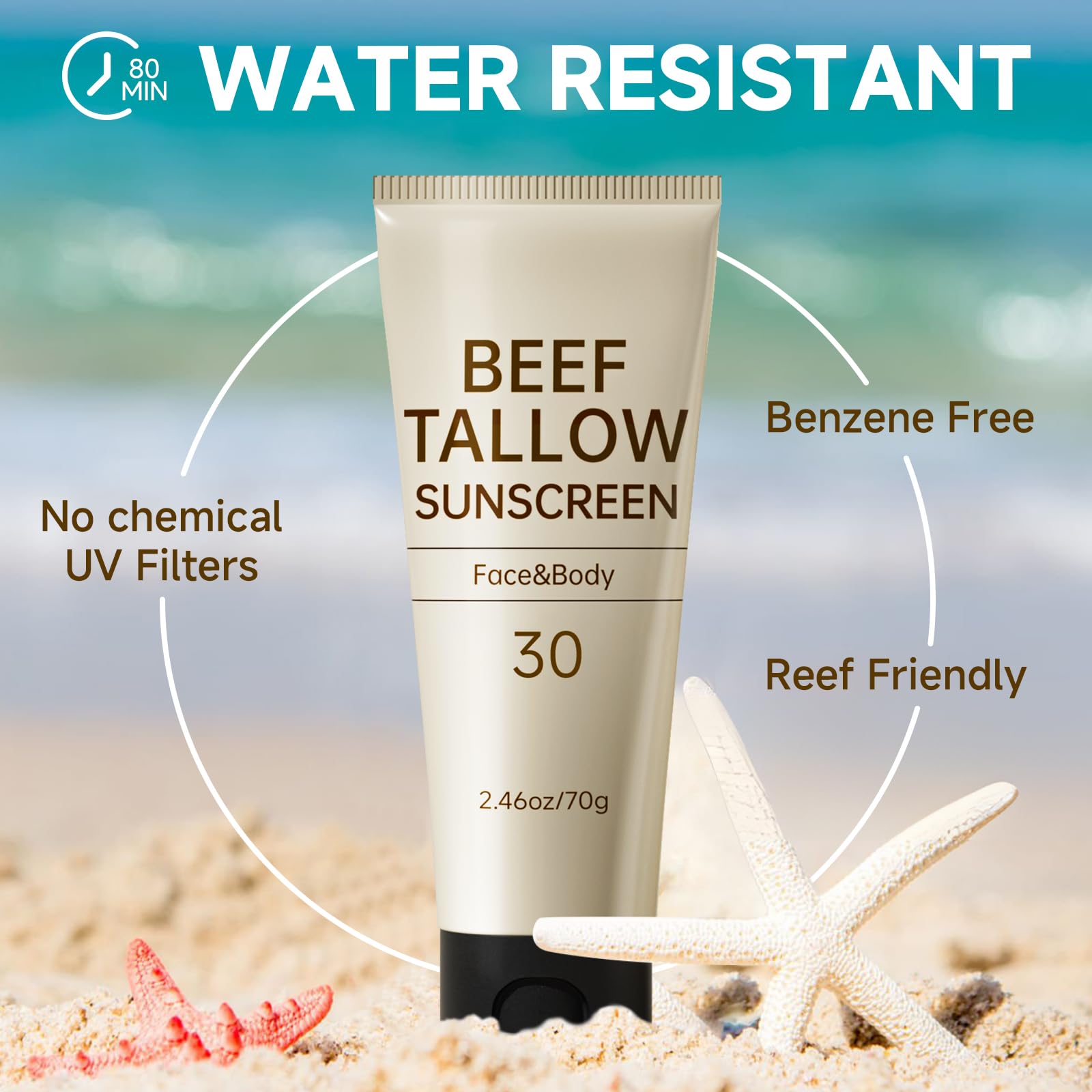 Outccogo Tallow Sunscreen on the face demonstrates quick absorption.