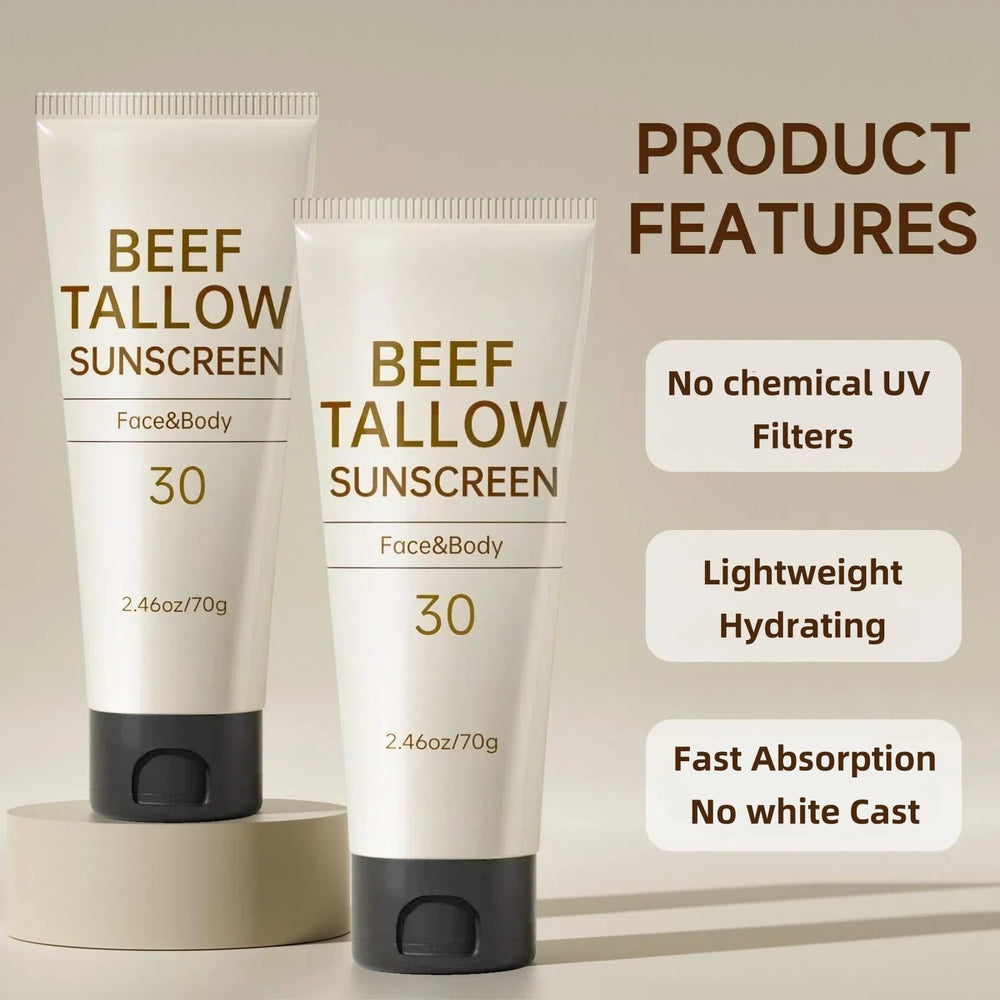 Outccogo Tallow Sunscreen on hands and legs highlights multi-use protection.