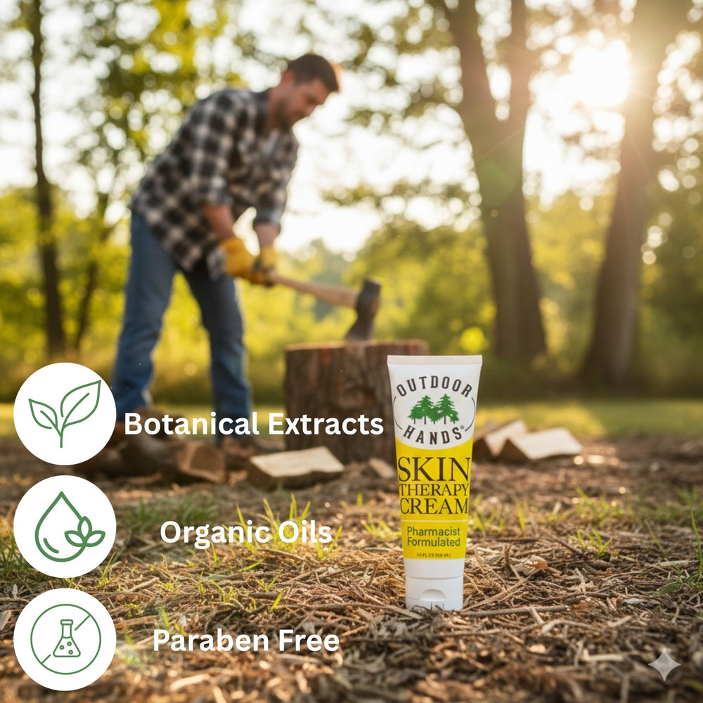 Outdoor Hands cream with organic oils and botanical extracts supports skin nourishment.