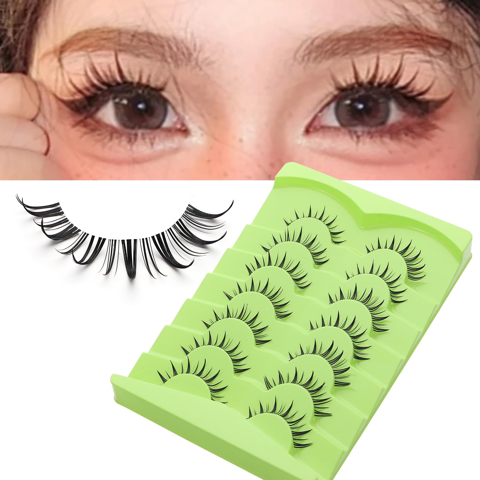 Outopen anime lashes easy to apply with flexible clear band.