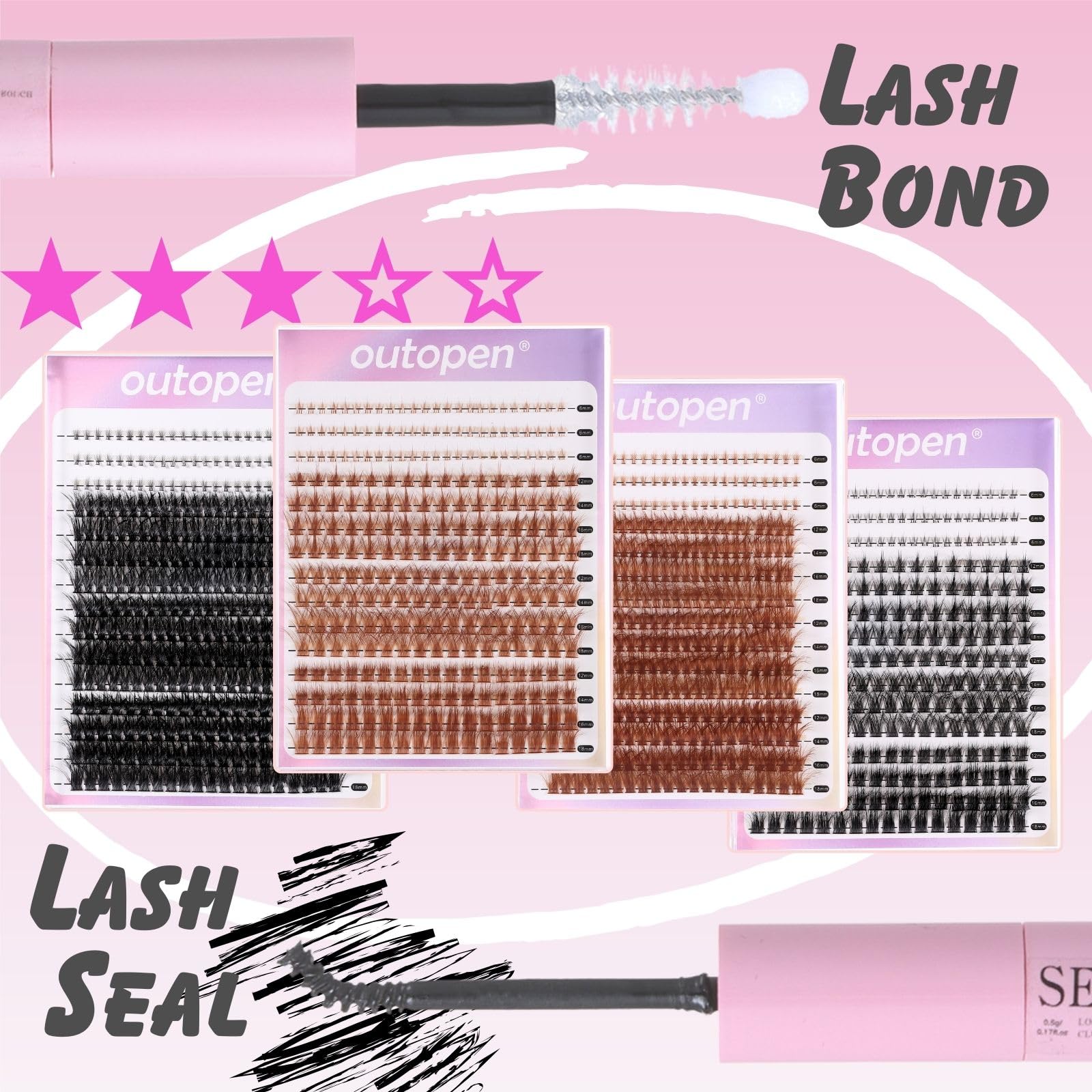 Outopen brown lash clusters kit with tools for at-home lash DIY