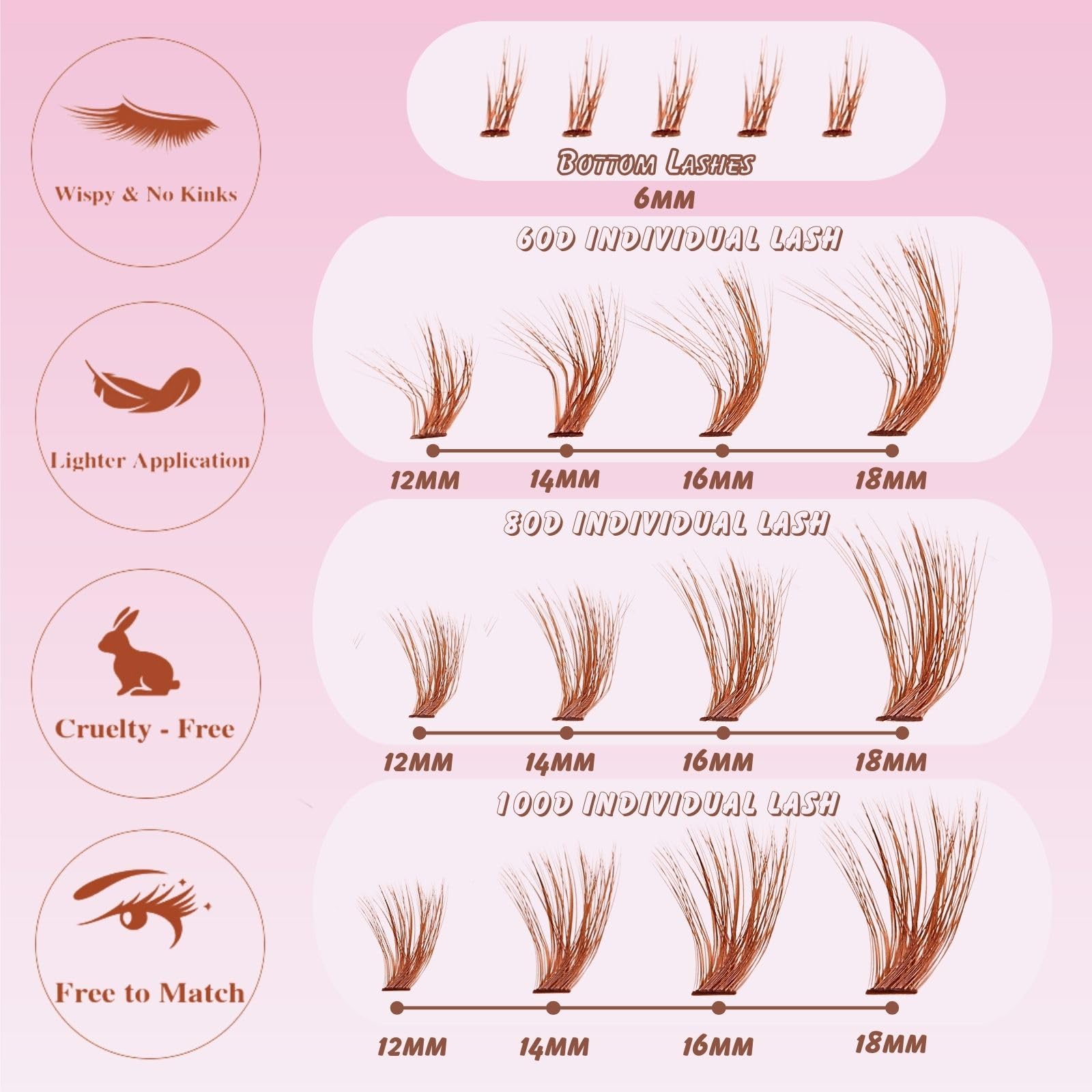 Outopen brown lash clusters upper 100D 12-18mm for fuller dramatic lashes