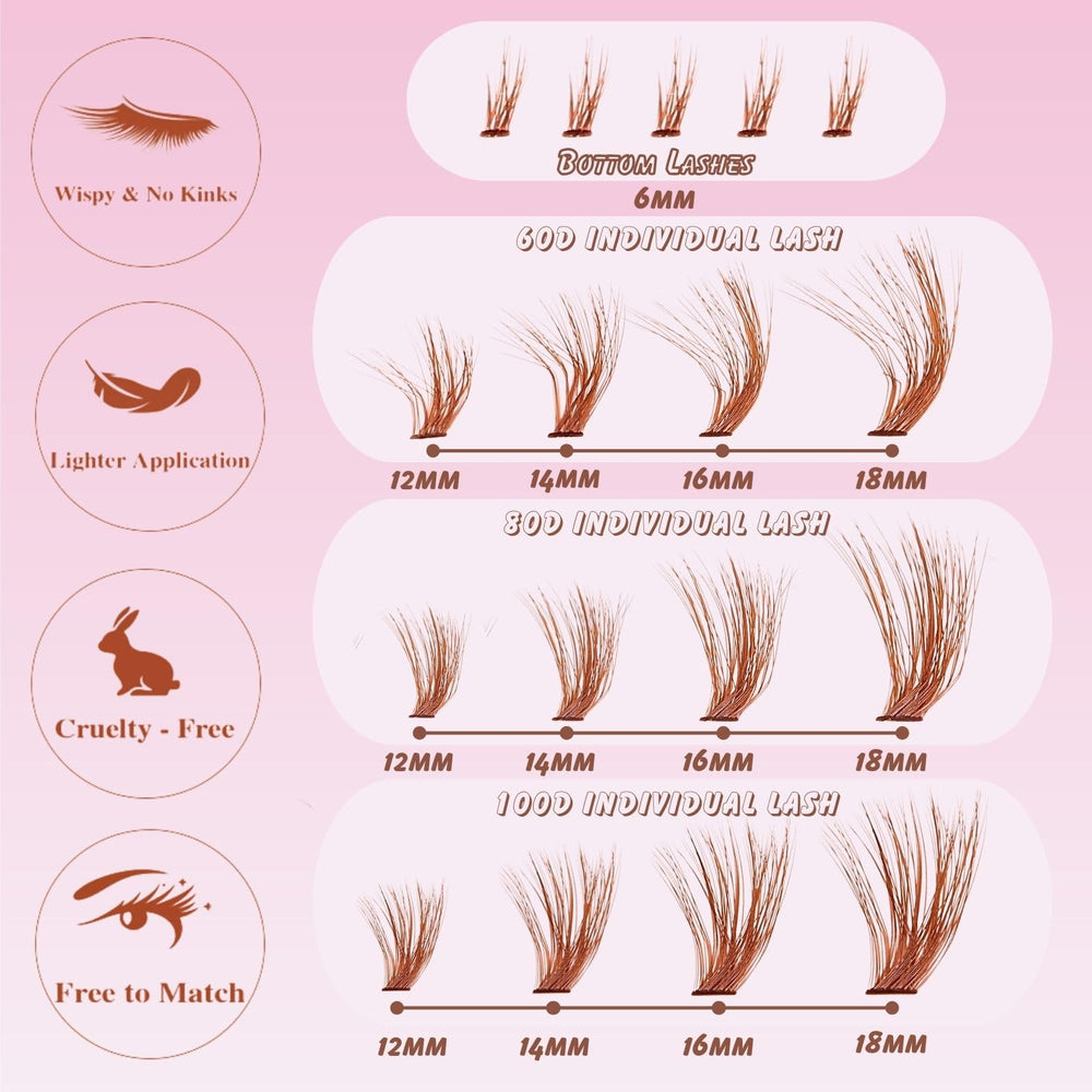 Outopen brown lash clusters upper 100D 12-18mm for fuller dramatic lashes
