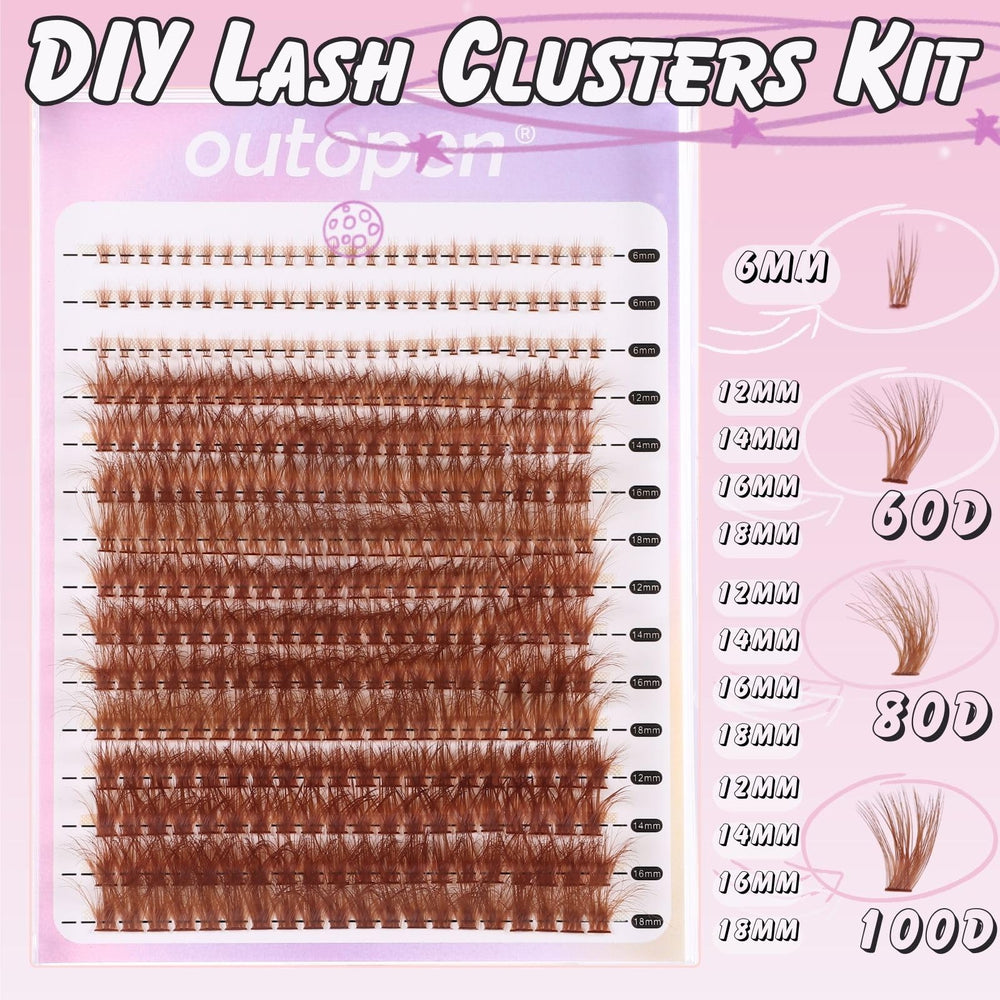 Outopen brown lash clusters upper 80D 12-18mm blend with natural lashes