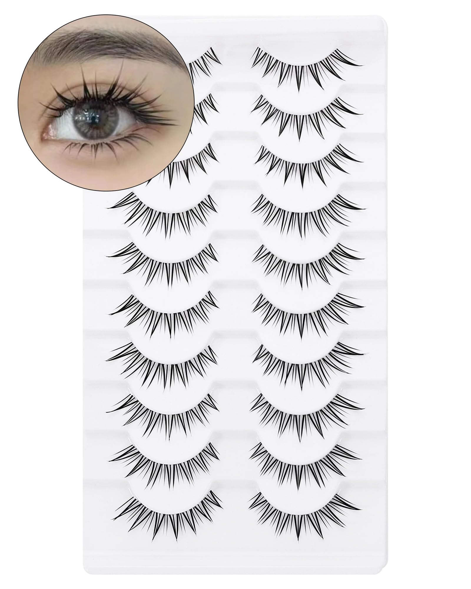 Outopen Fox Eye Manga Lashes pack with 10 pairs for versatile looks.